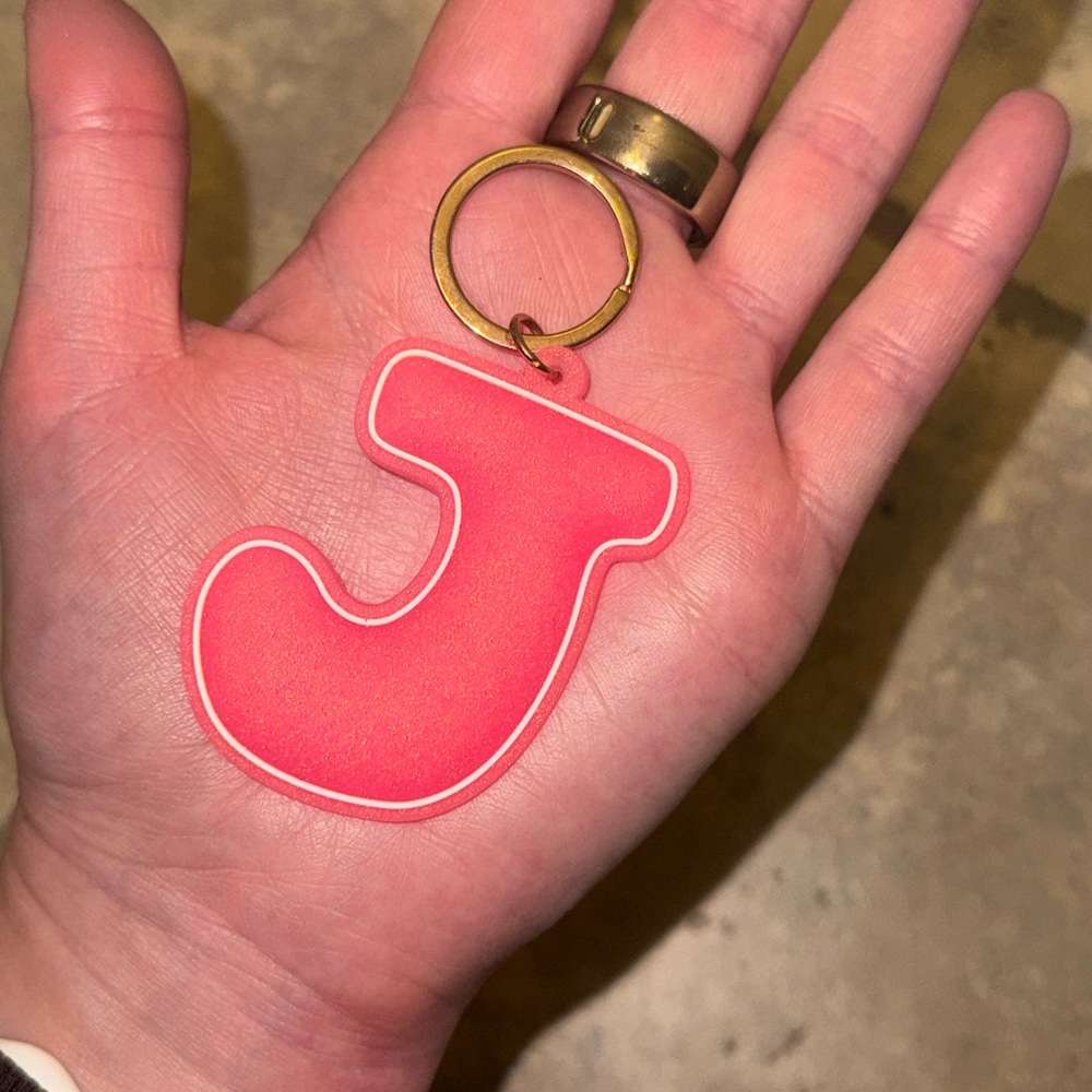 Pink Sparkle Letter J Rubber Keychain - Picture 2 of 6